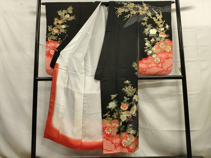 平和屋着物∵女の子 十三参り 子供 祝着 花蝶文 黒地 金彩 逸品 DAAR1356jm