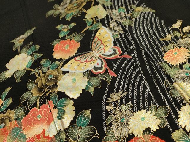 平和屋着物∵女の子 十三参り 子供 祝着 花蝶文 黒地 金彩 逸品 DAAR1356jm