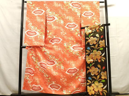 平和屋着物∵女の子 十三参り 子供 祝着・袋帯セット 絞り 地紙花文 金彩 さが美扱い 逸品 DAAR1370jm