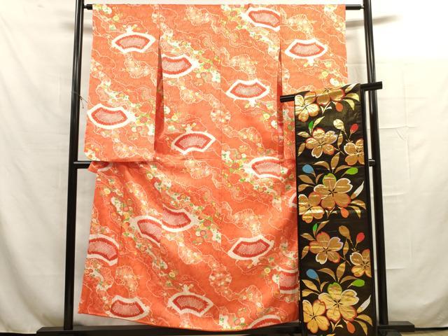 平和屋着物∵女の子 十三参り 子供 祝着・袋帯セット 絞り 地紙花文 金彩 さが美扱い 逸品 DAAR1370jm