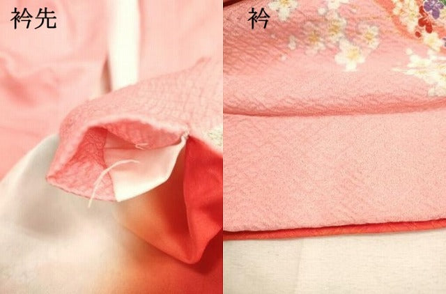 平和屋着物[]七五三　女の子　７歳　祝着　四つ身　飛鶴御所車花文　金彩　洗える着物　DAAR1375jm
