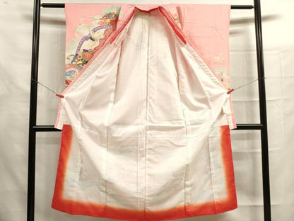 平和屋着物[]七五三　女の子　７歳　祝着　四つ身　飛鶴御所車花文　金彩　洗える着物　DAAR1375jm