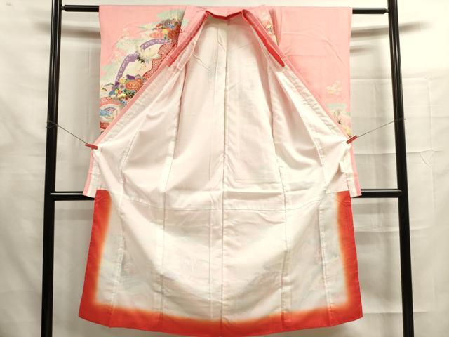 平和屋着物[]七五三　女の子　７歳　祝着　四つ身　飛鶴御所車花文　金彩　洗える着物　DAAR1375jm