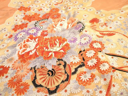 平和屋着物[]七五三　女の子　７歳　祝着　四つ身　長襦袢・丸帯セット　駒刺繍　花車文　金彩　洗える着物　DAAR1379jm