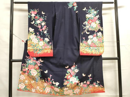平和屋着物[]七五三　女の子　７歳　祝着　四つ身　駒刺繍　舞蝶花車文　金彩　逸品　DAAR1386jm