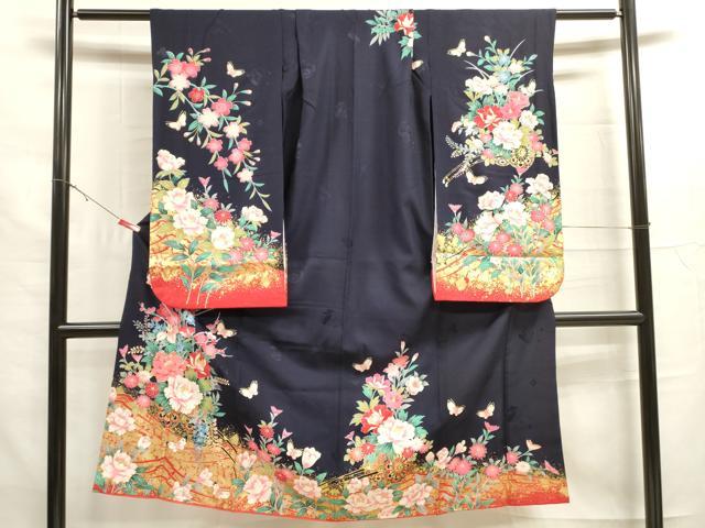 平和屋着物[]七五三　女の子　７歳　祝着　四つ身　駒刺繍　舞蝶花車文　金彩　逸品　DAAR1386jm