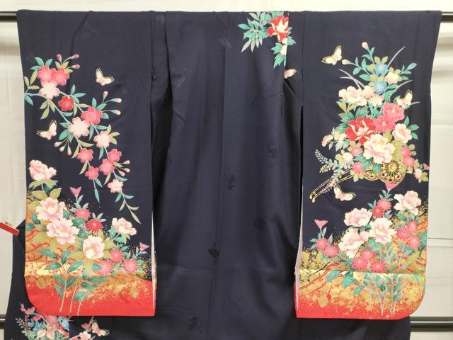 平和屋着物[]七五三　女の子　７歳　祝着　四つ身　駒刺繍　舞蝶花車文　金彩　逸品　DAAR1386jm