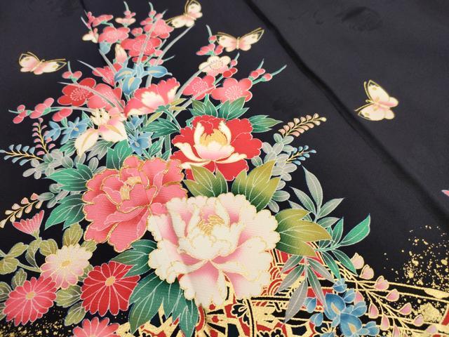 平和屋着物[]七五三　女の子　７歳　祝着　四つ身　駒刺繍　舞蝶花車文　金彩　逸品　DAAR1386jm