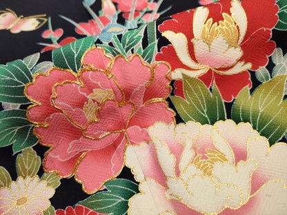 平和屋着物[]七五三　女の子　７歳　祝着　四つ身　駒刺繍　舞蝶花車文　金彩　逸品　DAAR1386jm