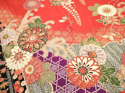 平和屋着物[]七五三　女の子　７歳　祝着　四つ身　道長花文　金彩　逸品　DAAR1389jm