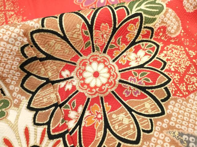 平和屋着物[]七五三　女の子　７歳　祝着　四つ身　道長花文　金彩　逸品　DAAR1389jm