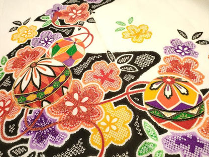 平和屋着物[]七五三　女の子　７歳　祝着　四つ身　駒刺繍　鞠花文　金彩　洗える着物　DAAR1396jm