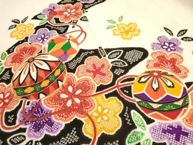平和屋着物[]七五三　女の子　７歳　祝着　四つ身　駒刺繍　鞠花文　金彩　洗える着物　DAAR1396jm