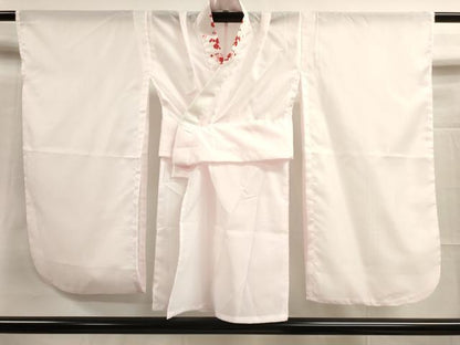 平和屋着物[]七五三　女の子　７歳　祝着　四つ身　長襦袢(半衿刺繍)セット　花鳥文　金彩　洗える着物　DAAR1411jm