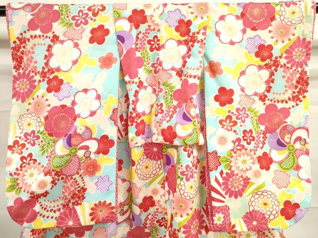 平和屋着物[]七五三　女の子　３歳　祝着　三つ身　長襦袢・被布・小物セット　舞花文　金彩　洗える着物　DAAR1418jm