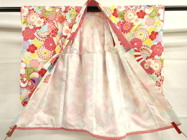 平和屋着物[]七五三　女の子　３歳　祝着　三つ身　長襦袢・被布・小物セット　舞花文　金彩　洗える着物　DAAR1418jm