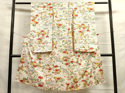 平和屋着物[]七五三　女の子　７歳　祝着　四つ身　草花文　金彩　鈴乃屋扱い　逸品　DAAR1434jm