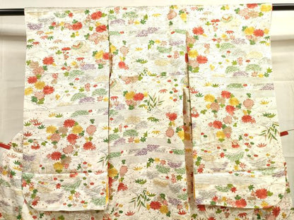 平和屋着物[]七五三　女の子　７歳　祝着　四つ身　草花文　金彩　鈴乃屋扱い　逸品　DAAR1434jm