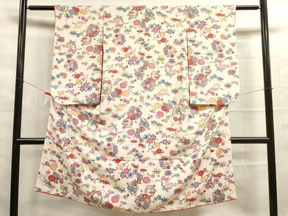 平和屋着物[]七五三　女の子　７歳　祝着　四つ身　型染　花鳥文　鬼しぼ縮緬　逸品　DAAR1437jm