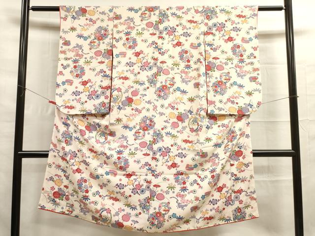 平和屋着物[]七五三　女の子　７歳　祝着　四つ身　型染　花鳥文　鬼しぼ縮緬　逸品　DAAR1437jm