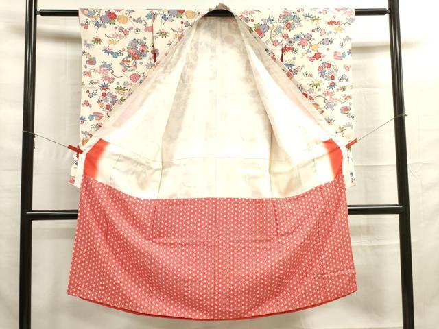 平和屋着物[]七五三　女の子　７歳　祝着　四つ身　型染　花鳥文　鬼しぼ縮緬　逸品　DAAR1437jm