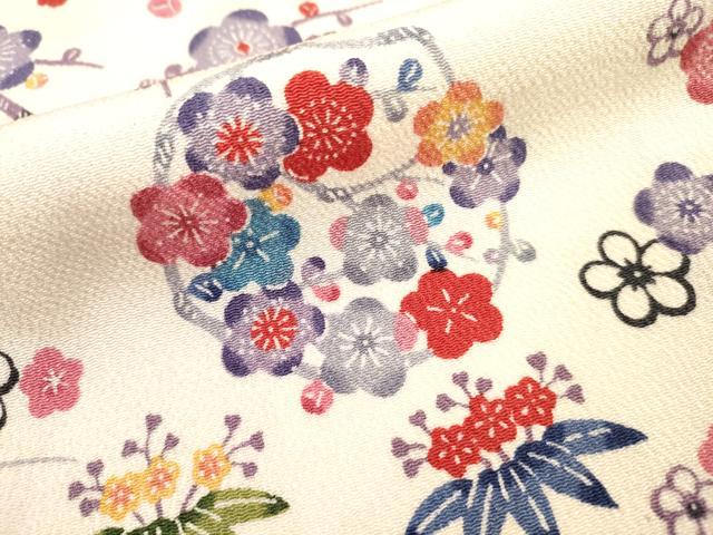 平和屋着物[]七五三　女の子　７歳　祝着　四つ身　型染　花鳥文　鬼しぼ縮緬　逸品　DAAR1437jm