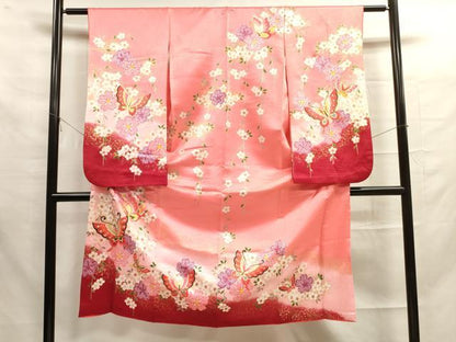 平和屋着物[]七五三　女の子　７歳　祝着　四つ身　花蝶文　金彩　洗える着物　DAAR1438jm