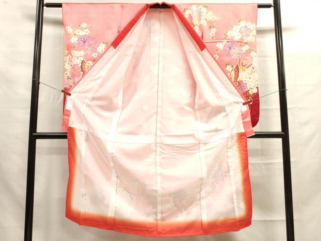 平和屋着物[]七五三　女の子　７歳　祝着　四つ身　花蝶文　金彩　洗える着物　DAAR1438jm