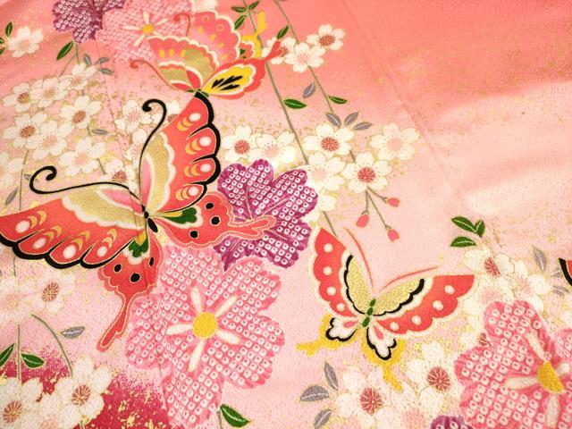 平和屋着物[]七五三　女の子　７歳　祝着　四つ身　花蝶文　金彩　洗える着物　DAAR1438jm