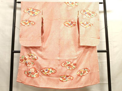 平和屋着物[]七五三　女の子　７歳　祝着　四つ身　絞り　雲取り花文　金彩　逸品　DAAR1451jm