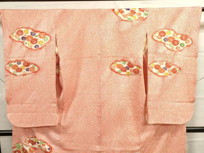平和屋着物[]七五三　女の子　７歳　祝着　四つ身　絞り　雲取り花文　金彩　逸品　DAAR1451jm