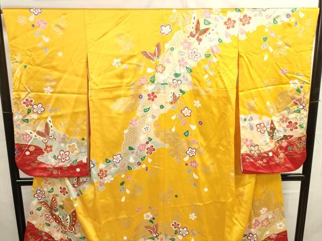 平和屋着物∵女の子 十三参り 子供 祝着・袋帯セット 駒刺繍 舞蝶花文 金彩 逸品 DAAR1452jm