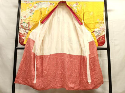 平和屋着物∵女の子 十三参り 子供 祝着・袋帯セット 駒刺繍 舞蝶花文 金彩 逸品 DAAR1452jm