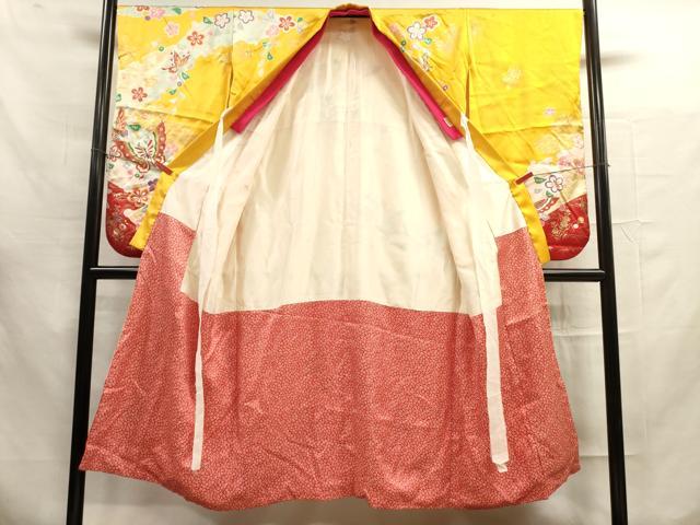 平和屋着物∵女の子 十三参り 子供 祝着・袋帯セット 駒刺繍 舞蝶花文 金彩 逸品 DAAR1452jm