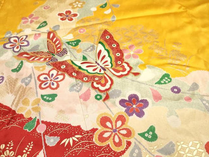 平和屋着物∵女の子 十三参り 子供 祝着・袋帯セット 駒刺繍 舞蝶花文 金彩 逸品 DAAR1452jm