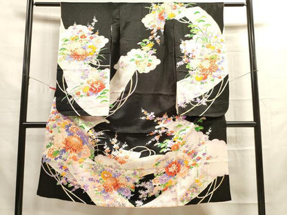 平和屋着物[]七五三　女の子　７歳　祝着　四つ身　駒刺繍　草花文　金彩　洗える着物　DAAR1455jm