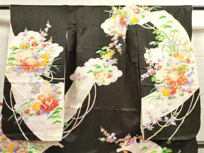 平和屋着物[]七五三　女の子　７歳　祝着　四つ身　駒刺繍　草花文　金彩　洗える着物　DAAR1455jm