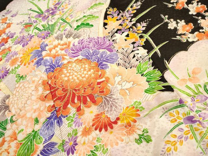 平和屋着物[]七五三　女の子　７歳　祝着　四つ身　駒刺繍　草花文　金彩　洗える着物　DAAR1455jm