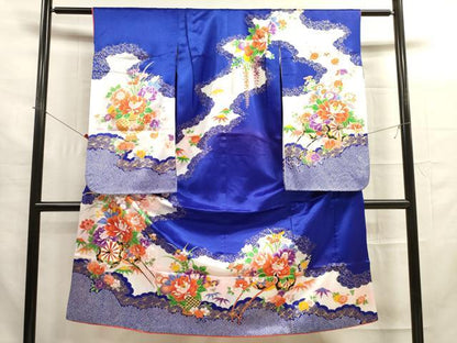 平和屋着物[]七五三　女の子　７歳　祝着　四つ身　花車文　暈し染め　金彩　洗える着物　DAAR1461jm