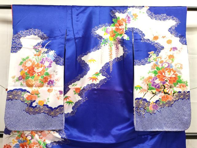 平和屋着物[]七五三　女の子　７歳　祝着　四つ身　花車文　暈し染め　金彩　洗える着物　DAAR1461jm
