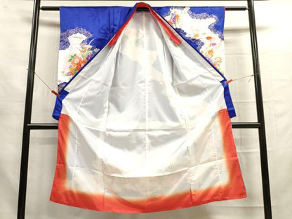 平和屋着物[]七五三　女の子　７歳　祝着　四つ身　花車文　暈し染め　金彩　洗える着物　DAAR1461jm