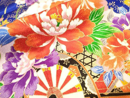 平和屋着物[]七五三　女の子　７歳　祝着　四つ身　花車文　暈し染め　金彩　洗える着物　DAAR1461jm
