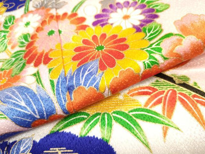 平和屋着物[]七五三　女の子　７歳　祝着　四つ身　花車文　暈し染め　金彩　洗える着物　DAAR1461jm