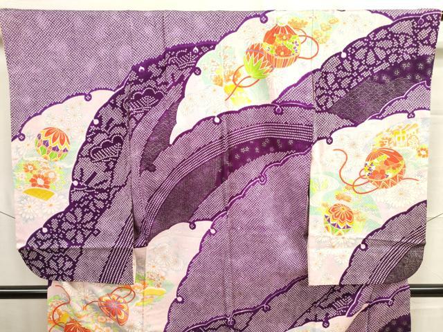 平和屋着物[]七五三　女の子　７歳　祝着　四つ身　駒刺繍　鞠花文　金彩　洗える着物　DAAR1463jm