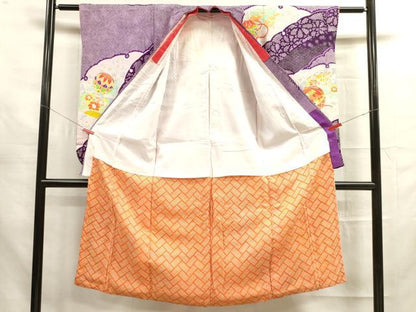 平和屋着物[]七五三　女の子　７歳　祝着　四つ身　駒刺繍　鞠花文　金彩　洗える着物　DAAR1463jm