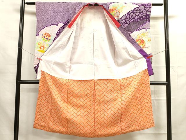 平和屋着物[]七五三　女の子　７歳　祝着　四つ身　駒刺繍　鞠花文　金彩　洗える着物　DAAR1463jm