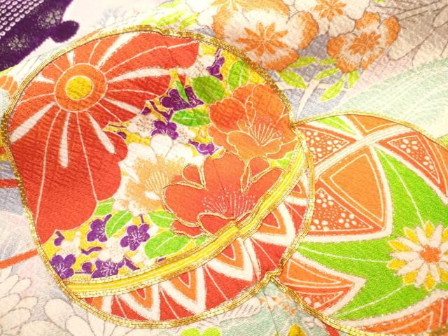 平和屋着物[]七五三　女の子　７歳　祝着　四つ身　駒刺繍　鞠花文　金彩　洗える着物　DAAR1463jm