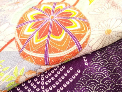 平和屋着物[]七五三　女の子　７歳　祝着　四つ身　駒刺繍　鞠花文　金彩　洗える着物　DAAR1463jm