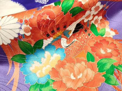 平和屋着物[]七五三　女の子　７歳　祝着　四つ身　つけ帯セット　鼓花鳥文　暈し染め　金彩　逸品　DAAR1465jm