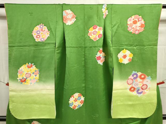平和屋着物[]七五三　女の子　７歳　祝着　四つ身　つけ帯セット　花丸文　暈し染め　逸品　DAAR1466jm